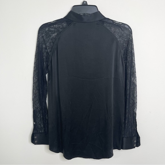 Equipment Femme Iridescent Black 100% Silk Lace Sleeves Minimalist Goth Blouse - Picture 2 of 15